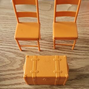 Vintage 1973 Barbie Orange Chairs And Trunk